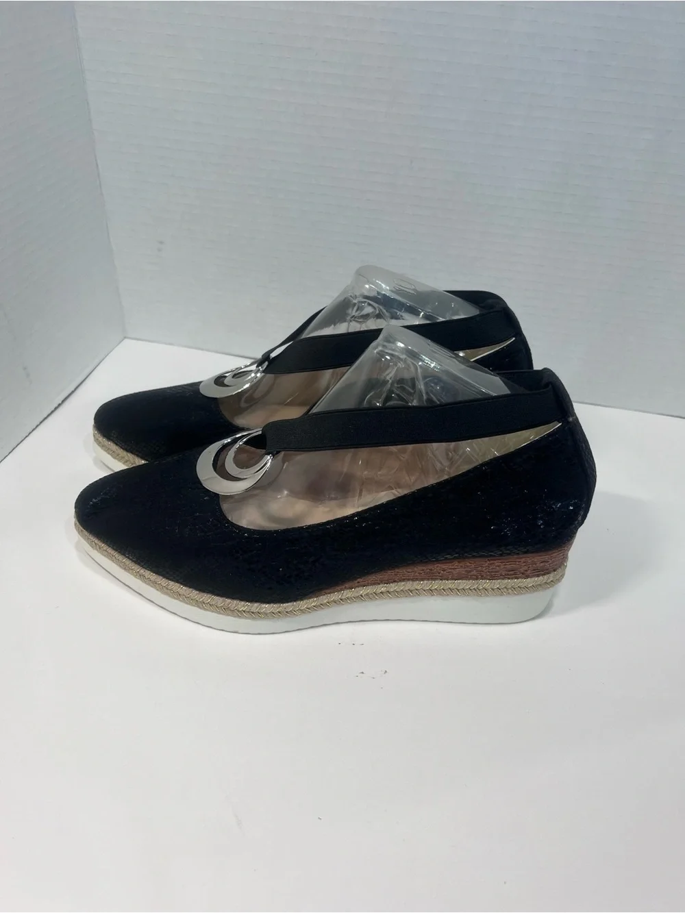 Unlisted Black Wedge Espadrille Slip-Ons with Silver Accent